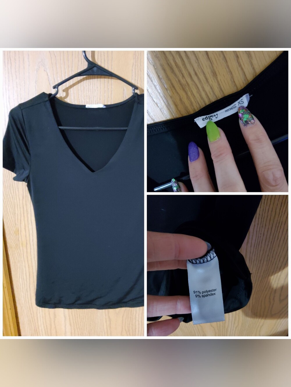 Edgely Black V-Neck Short Sleeve Tee